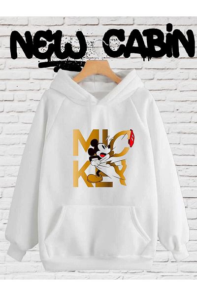 NewCabin Unisex New Season 3d look Mickey Printed Kangaroo Pocket Hoodie Cotton