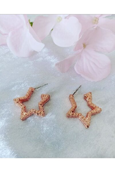 Rose Gold Renk Kabartmalı Yıldız Küpe