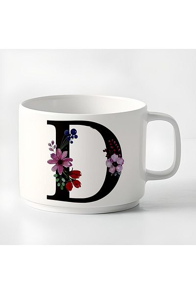 GünayStore Double Turkish Coffee Cup & Espresso D Initial Small Mug 180 Ml