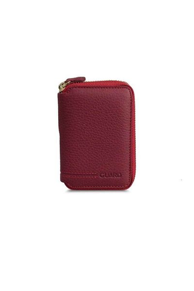 GUARD Zippered Red Genuine Leather Mini Men's Wallet P796