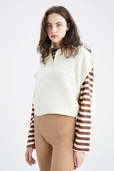 DeFacto Oversize Fit Polo Yaka Yarım Fermuarlı Kazak