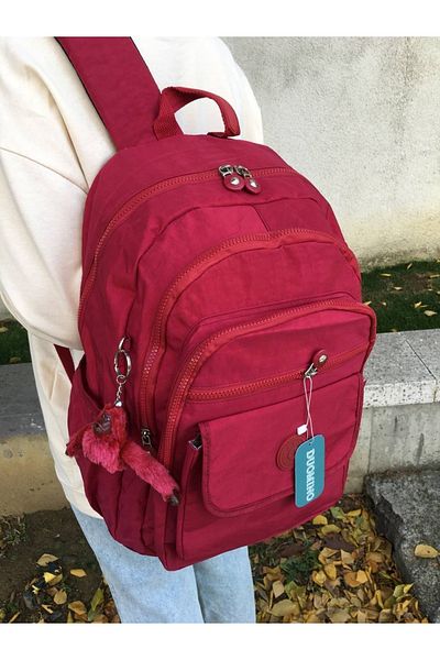 DUOMİNO Crinkle Fabric Water Resistant Large Size Red Clinker Backpack/laptop Travel School Bag