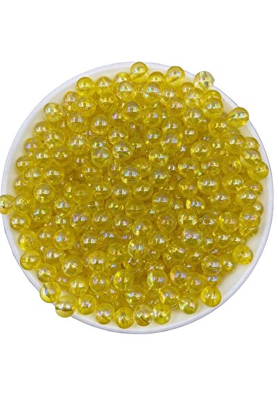 Hedef Bijuteri 8mm Sarı Renk Janjanlı Akrilik Top Boncuk,parlak Takı, Çanta Y...
