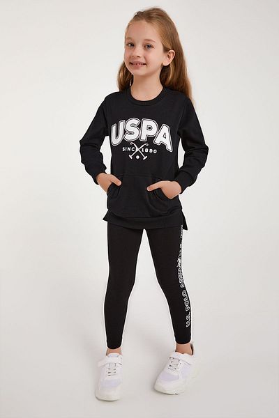 U.S. Polo Assn. Baza. Set colanți cu buzunar cangur pentru fetiță, cu licență Polo Assn