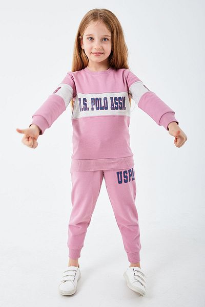U.S. Polo Assn. Baza. Set de trening pentru fete liliac, cu licență Polo Assn