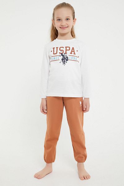 U.S. Polo Assn. Set de pijamale cu mânecă lungă pentru fetiță Classic Cream cu licență