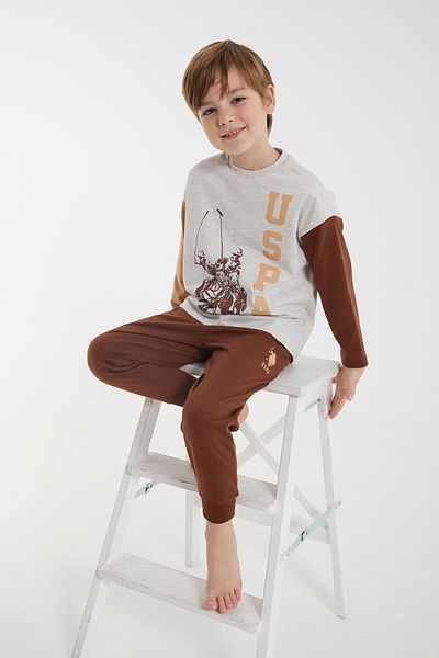 U.S. Polo Assn. Σετ πιτζάμες με μακρυμάνικο μπεζ αγοριού με άδεια χρήσης