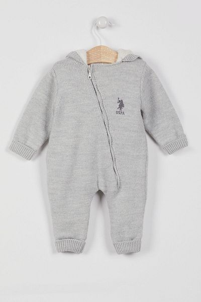 U.S. Polo Assn. U.S. Polo Assn Licensed Zippered Gray Melange Baby Jumpsuit