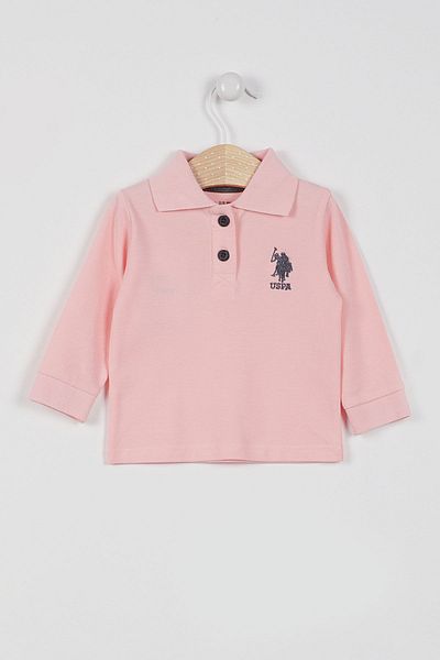 U.S. Polo Assn. Base. Polo Assn Licensed Classic Salmon Baby Long Sleeve Collared Sweatshirt