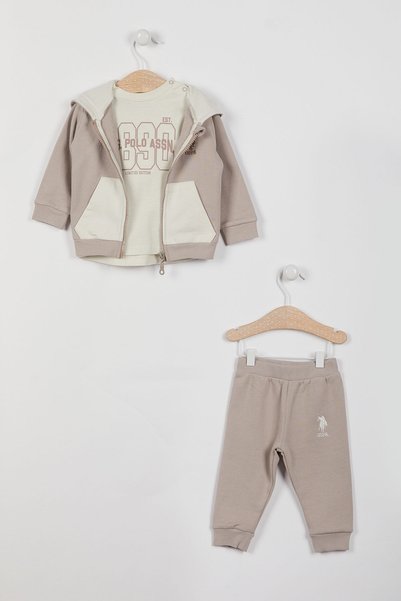 U.S. Polo Assn. U.s. Polo Assn Lisanslı Bej Erkek Bebek Uzun Kol 3'lü Takım