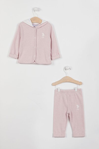U.S. Polo Assn. Lisanslı Kapüşonlu Retro Pembe Kız Bebek Elbise