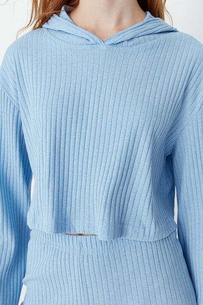 Trendyol Collection Light Blue Hooded Corded Knitted Pajamas Set THMAW22PT0187