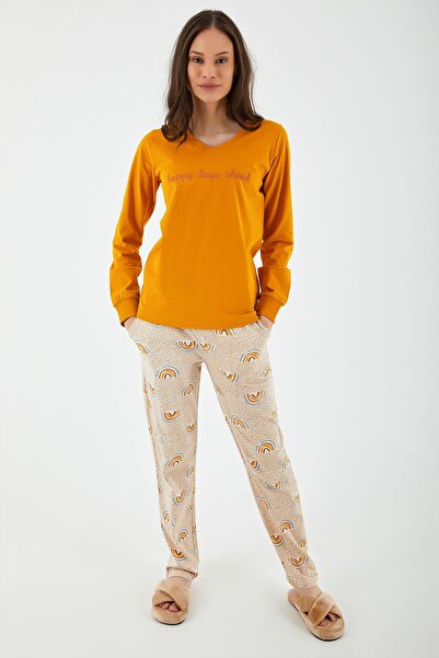 Arnetta Happy Days Ahead Hardal Kadın Uzun Kol Pijama Takım