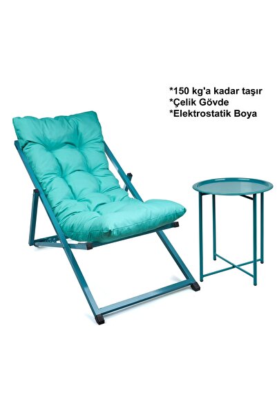 HUNDEMİR Minderli - Minys Şezlong Seti Katlanır Set - 1 Şezlong 1 Sehpa
