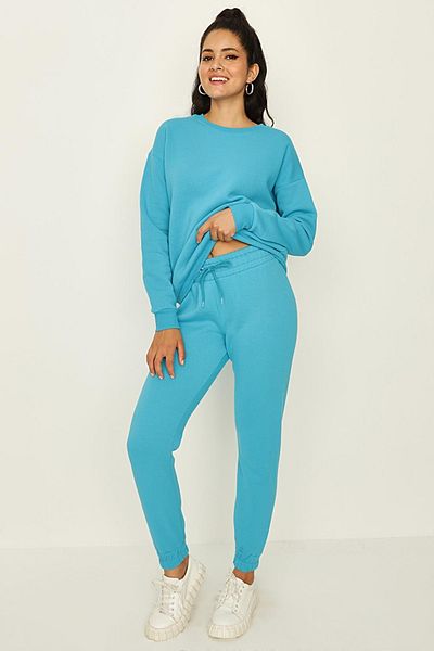 Select Moda Pantaloni de sport de damă, albastru, tricotați, de bază, pentru jogger