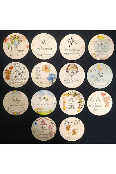 enmalife Baby Memory Card Set Patterned Monthly Baby Memory Cards Colorful Wooden Pregnant Month Cards