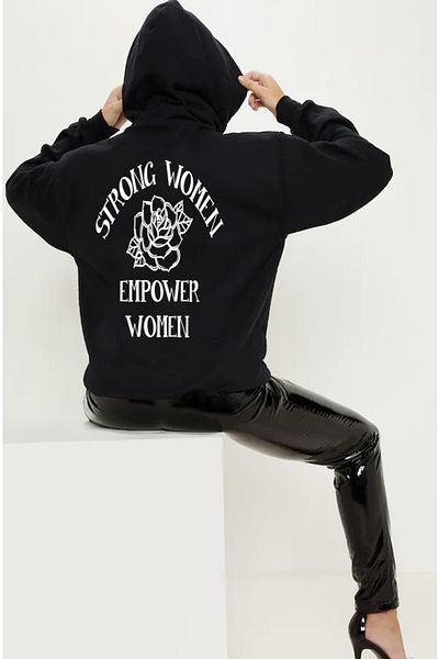DEEPSENCE Women's Hooded Owersize Sweatshirt Strong Women Printed