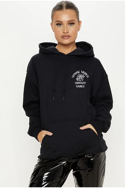 DEEPSENCE Women's Hooded Owersize Sweatshirt Strong Women Printed
