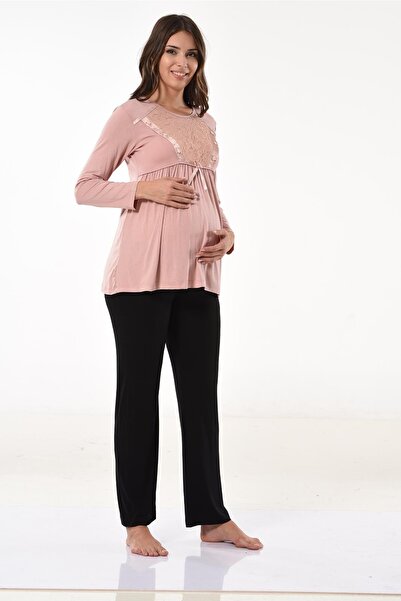 Miss Dünya Lissa Salmon Patterned Velvet Dressing Gown Maternity and Maternit...