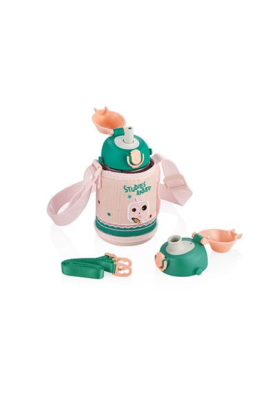 Uzspace Children's Covered Tritan Water Bottle with 2 Separated Lids and Straw 480ml