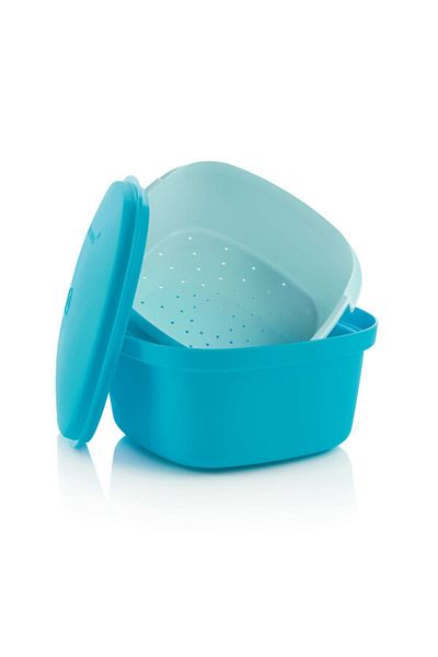 Tupperware Serving Container with Strainer Blue Esc