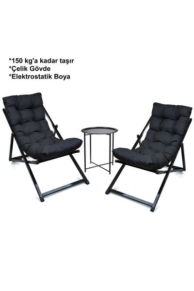 HASTUNÇ Minderli Katlanır Şezlong Seti (İkili) - Bahçe, Balkon, Teras ve Plaj...