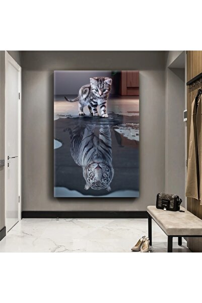 Zevahir Mobilya Dekorasyon Kanvas Kaplan Yansımalı Kedi Tablo