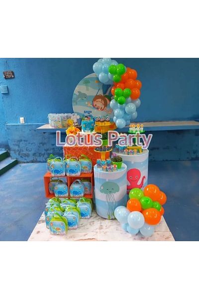 LOTUS PARTY 30 Sea Themed Balloon Set (Blue - Green - Orange Balloon)