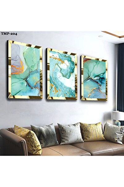 Zevahir Mobilya Dekorasyon Set de masă din MDF triplu de culoare turcoaz cu c...