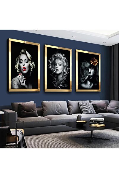 Zevahir Mobilya Dekorasyon Marilyn Monroe Triple Mdf Table Set with Gold Mirr...