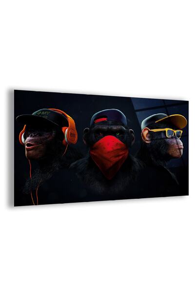 Zevahir Mobilya Dekorasyon Tablou din sticlă irezistibilă 3 maimuțe