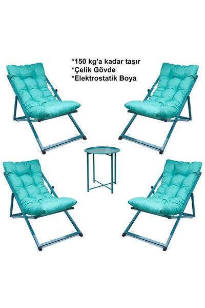 HASTUNÇ Minderli Katlanır Şezlong Seti Bahçe, Balkon, Teras ve Plaj İçin 4 Şe...