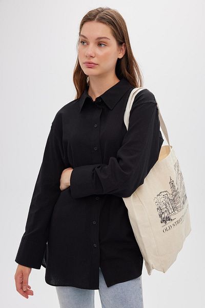 Manuka Bedruckte Canvas-Einkaufstasche London mit Seitenfalten