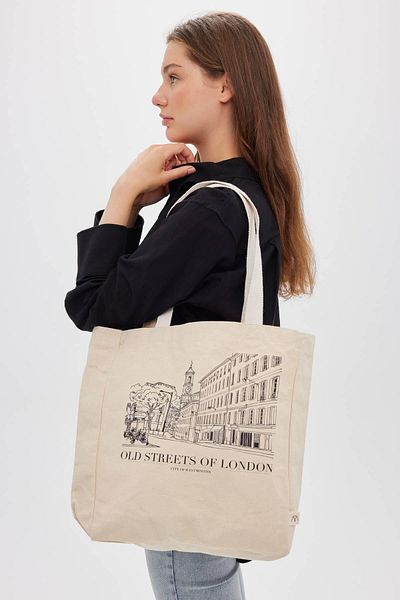 Manuka Bedruckte Canvas-Einkaufstasche London mit Seitenfalten