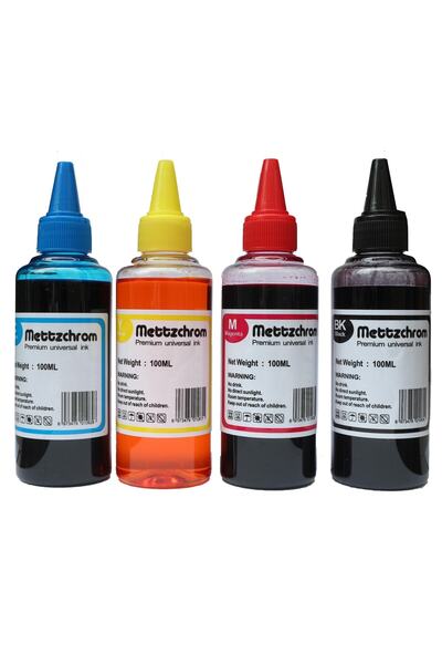 Mettzchrom Tanklı Yazıcılar Için Renkli Mürekkep Seti 4 X 100ml Mürekkep Seti