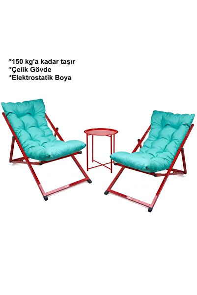 HASTUNÇ Minderli Katlanır Şezlong Seti (İkili) - Bahçe, Balkon, Teras ve Plaj...