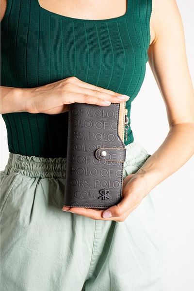 Paul Brand Black Tan Women's Print Patterned Lock Detailed Card Holder Wallet Pbu8020