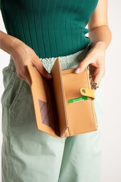 Paul Brand Sarı Kadın Baskı Desenli Kilit Detaylı Kartlık Cüzdan Pbu8020