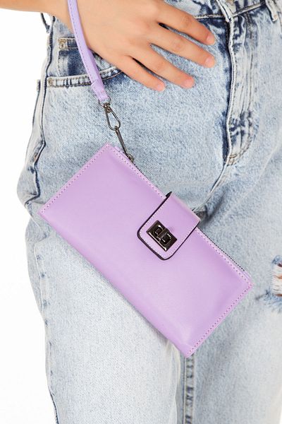 Newish Lilac Women's Wallet and Card Holder Set - Soft Texture, Stylish Design (Boy:20Cm En:10Cm)
