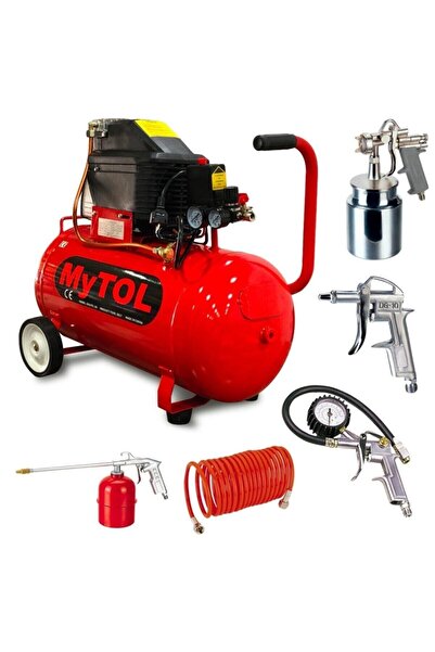 MYTOL 50 Litre Hava Kompresörü 2 Hp 8 Bar Ve 5li Havalı Set