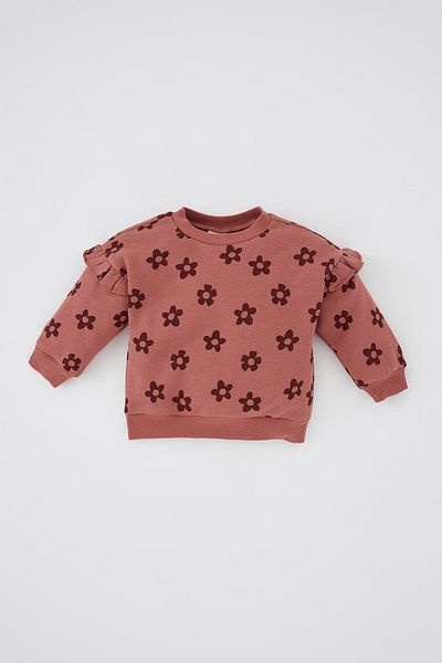 DeFacto Baby Girl Floral Crew Neck Soft Fuzzy Sweatshirt