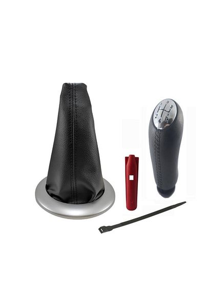 Vts Körük Megane 2 Gear Shift Knob - Leather Pattern, Black Stitch, Glossy Cover