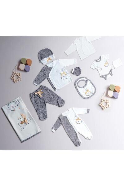 Tiffany Baby Kız Bebek Fiyonlu 10'lu Hastane Çıkış Seti Ekru/füme 1401