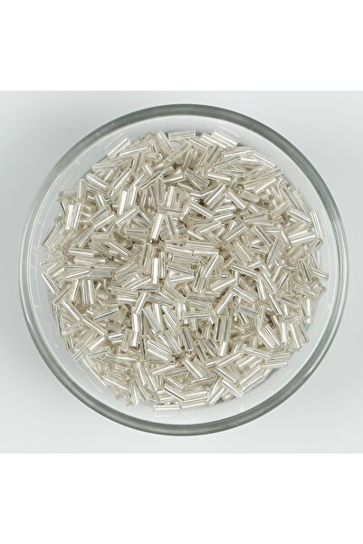 yfhobi 50 Gram - Cam Boru Boncuk, Takı Yapım Boncuğu, Boru Kum Boncuk, Parlak Şeffaf Gümüş Renk, K10