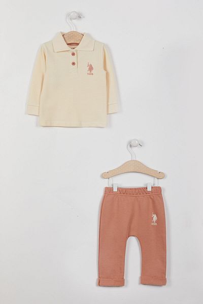 U.S. Polo Assn. قاعدة. طقم سويت شيرت بناتي بأكمام طويلة مرخص باللون العاجي من Polo Assn