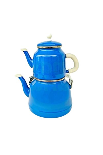 qussine Vintage Çaydanlık Takımı Lacivert Emaye Çaydanlık Takımı 3.5 Litre La...