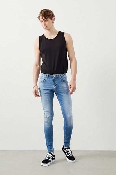 Ra Denim Men's Light Blue Skinny Fit Destroy Ira Jean Trousers