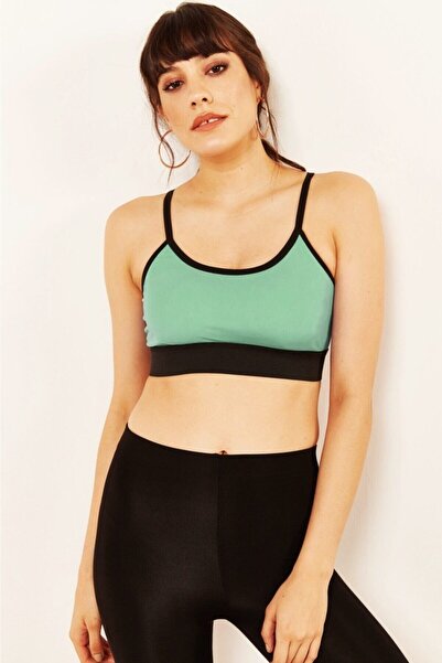 Adeniz Women's Water Green Cross Thin Rope Strap Sports Bra