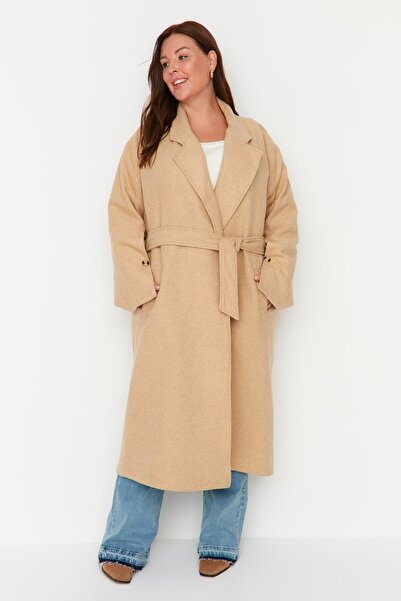 Trendyol Curve Plus Size Coat - Brown - Double-breasted