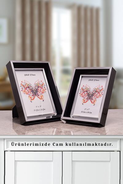 Seniste Camlı Dekoratif Resim Çerçevesi 2'li Siyah-gümüş Ayarlanabilir Ayaklı...
